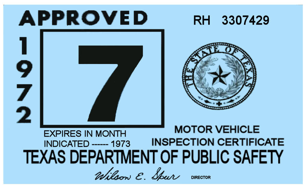 1972 Texas Inspection Sticker 25.00 Bob Hoyts Classic Inspection